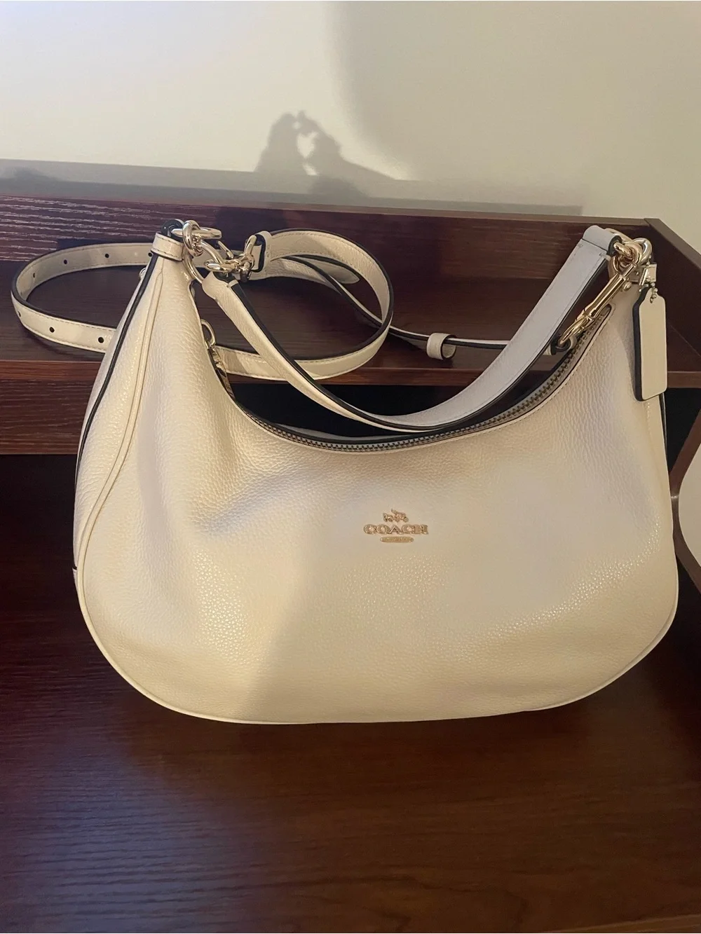 Coach Cream Pebbled Leather Shoulder Bag with Gold Hardware - Coach